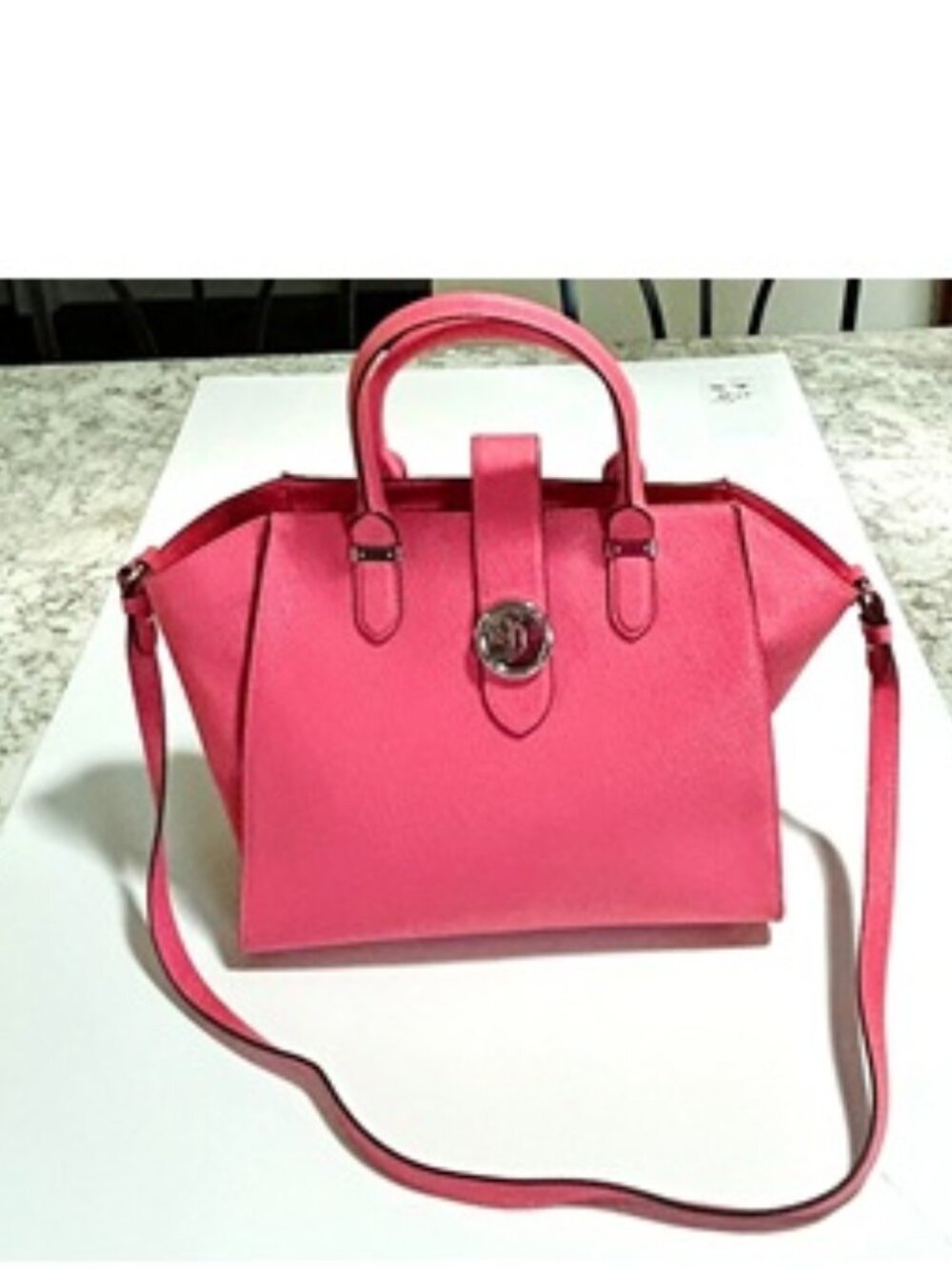 Lauren Ralph Lauren Lg Leather Charleston Shopper Tote Purse Top Handle Pink New